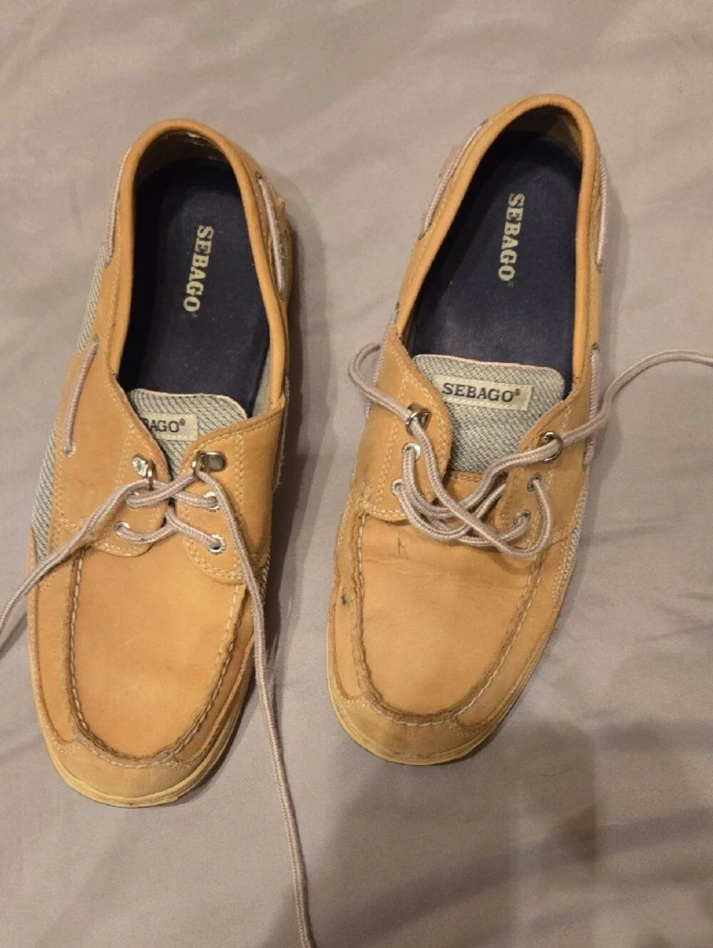 Sebago Tan Leather Moc Toe Boat Shoes